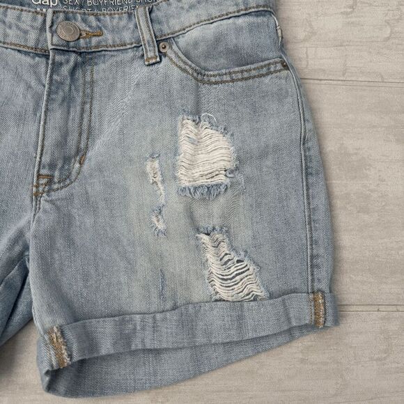 Gap Sexy Boyfriend Short Denim Ripped Light Wash Button Fly Pockets Mid-rise 2 - Picture 4 of 7